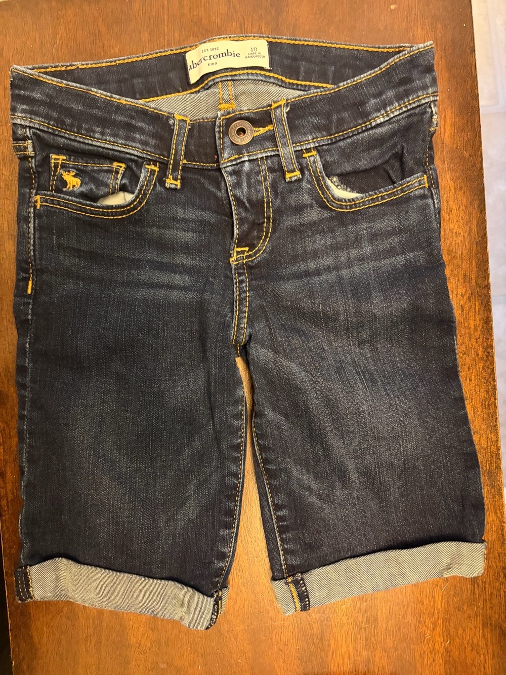 Abercrombie & Fitch Dark Blue Denim Rolled-Hem Kids Bermuda Shorts